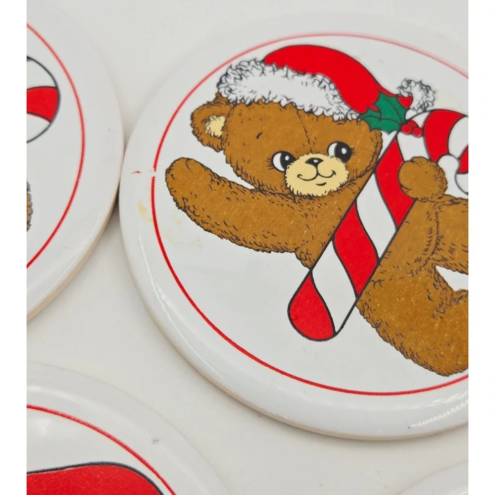 Vintage 1988 House of Lloyd Christmas Teddy Bear Ceramic Coasters Set of 6 w/Box